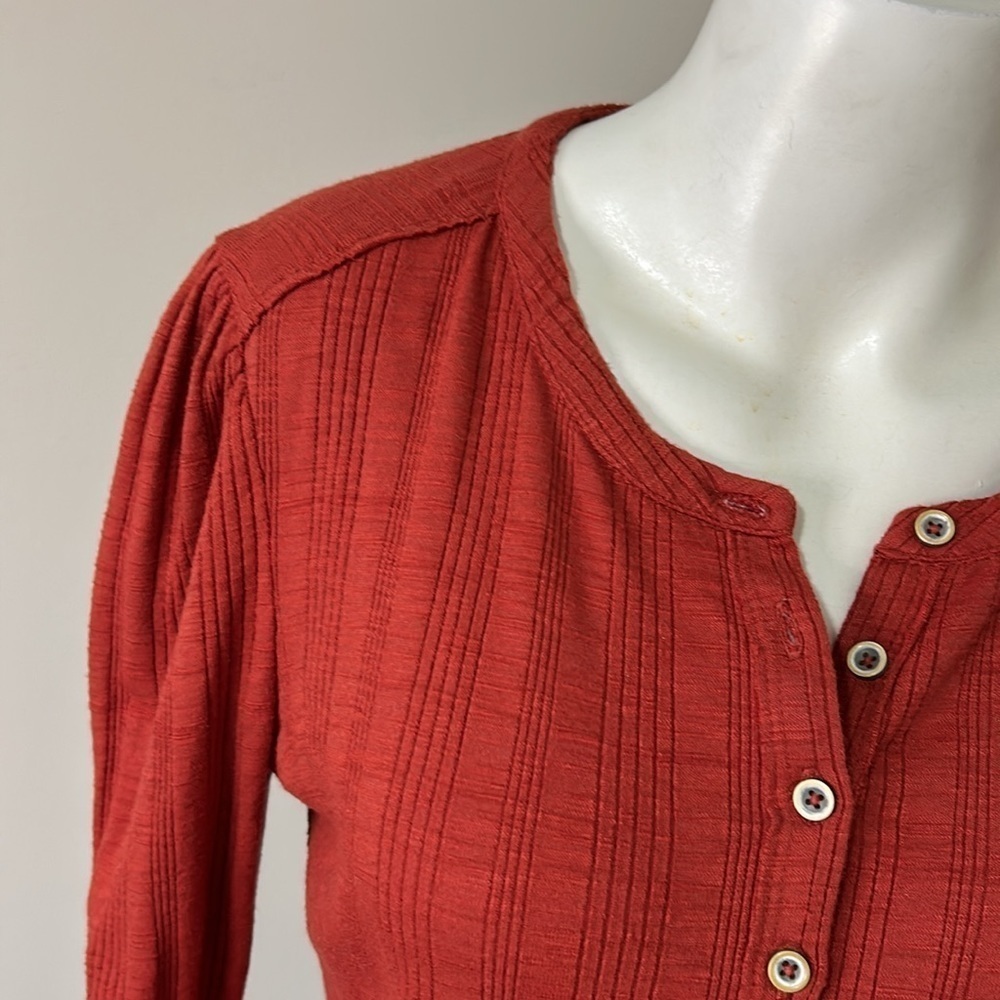 Pilcro Anthropologie Rust Red Button Up Ribbed Puff Sleeve Cardigan Top Sz S - Picture 4 of 15